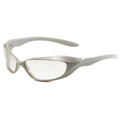 Gafas de sol deportivas Y2K grises con lentes transparentes, vista lateral de 45 grados - Marco Gris Mercurio Blanco