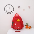 Cute red dinosaur cartoon canvas toddler backpack with yellow crown and soft feet detail - Red