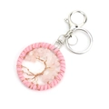 Detail of pink crystal Tree of Life keychain with copper wire weave and silver lobster clasp - Rose Quartz