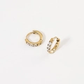 Minimalist 18K gold plated stainless steel hoop earrings with four cubic zirconia stones - 2.0*6mm Gold (Pair)