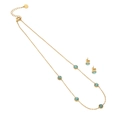 Gold-plated necklace and earring set featuring round blue turquoise stones and pearls - 5# Turquoise Necklace and Earrings Set