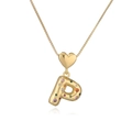 18K gold plated letter P pendant necklace with colorful zircons and heart detail - Letter P