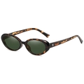 Retro oval sunglasses with leopard print frame and dark green lenses in 45-degree view - Leopard Green Lens