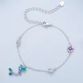 Elegante bracciale colibrì in argento 925 con fiore viola e ciondoli in zircone - Braccialetto con Ciondolo Colibrì Fiore (BSB249)