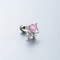 Orecchino a perno in titanio con zircone a cuore rosa e design pianeta argento - Stile Stella Pianeta Cuore Rosa (A96-2#)