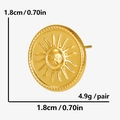 Detailed view of 18k gold plated sun face earrings with dimensions and weight specs - Gold Style (D378-G)