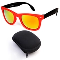 Faltbare rote Sonnenbrille mit orange verspiegelten Gläsern und schwarzem Reißverschlussetui - Roter Rahmen Rote Spiegellinse