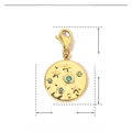 Dettaglio ciondolo dorato sole luna stella con strass blu e misure tecniche - Celeste in Smalto Blu (YF132)