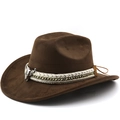 Classic dark brown suede western cowboy hat with silver bull skull and braided decorative band - M(56-58cm) / Coffee