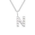 Elegante collana in acciaio inossidabile argento con ciondolo lettera N e perle incastonate - N-Argento