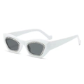 Fashionable white rectangular sunglasses with diamond-encrusted frames and dark lenses - White Frame Gray Lens
