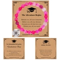 Pink crystal beaded bracelet with compass charm on graduation gift cards - Pink Texture Natural Stone (Style-7)