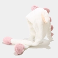 Chapeau dinosaure en peluche avec cache-oreilles et écailles roses en fausse fourrure - M (56-58cm) / Blanc