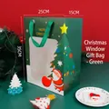 Green Christmas gift bag with Santa Claus print and transparent window for presents - Christmas Window Bag [Santa Green]