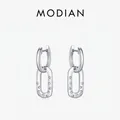 Elegant s925 silver geometric hoop earrings with star-patterned rectangular pendant - Silver (S925 Sterling Silver)