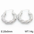 Silver twisted hoop earrings with braided rope texture in 25x5mm polished stainless steel - 25x5mm / Steel Color (KE111658-KFC)
