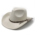 Chapeau de cowboy classique en daim crème avec ruban léopard et bord large - M (56-59cm) / Beige