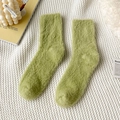 Thick mint green mink velvet floor socks with a soft plush texture for home comfort - One Size / Light Green