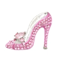 Pink rhinestone high heel brooch with a large olive-shaped gemstone on white background - High Heels (Pink)