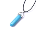 Hexagonal turquoise crystal pendant necklace with black cord and silver clasp - Blue Turquoise
