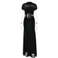 Sexy zwarte nauwsluitende maxi-jurk met uitsnijdingen in de taille en mesh-details - S / Zwart