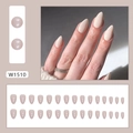 Uñas postizas almendradas color nude brillante set de 24 piezas de tono piel natural - Tipo de Pegamento / Nude Color Sólido (W1510)
