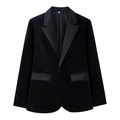 Dettaglio di un blazer in velluto nero con rever classico e tasche con patta - S / Top Nero