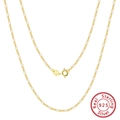 Collar de cadena Figaro clásico de plata de ley S925 con acabado dorado y cierre seguro - 40CM / Oro de 18K