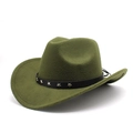 Close-up of olive green cowboy hat featuring black leather band and silver star studs - M (56-58cm) / Army Green