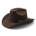 Classico fedora in pelle scamosciata marrone scuro con cintura in pelle nera - Marrone