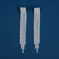 Elegant silver tassel earrings with sparkling white crystals in a five-tier fringe design - Silver (ERS-J4195S)