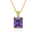 Elegant gold necklace featuring a rectangular purple gemstone and four small clear diamonds - Purple Rectangular Style (B302)