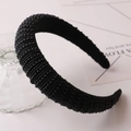 Elegant wide headband with glossy black beads in a vintage handcrafted design - Style 4 (Black Pave Beaded)