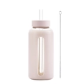 800ml light pink glass water bottle with silicone sleeve, straw and cleaning brush set - Beige
