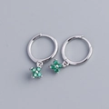 S925 sterling silver hoop earrings with emerald green floral crystal pendants - White Gold (Green Zircon)