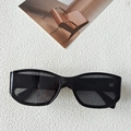 Retro black rectangular frame sunglasses for women with dark lenses and metal hardware - Black Frame Grey Black Lens
