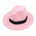 Classic bright pink fedora hat with black ribbon band in high-quality wool felt - Kids (53-55cm) / Pink