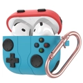 Blue and red game controller style silicone case for AirPods Pro with metal carabiner - Red & Blue