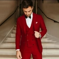 Slim fit red three-piece groom suit with formal blazer, double-breasted vest and trousers - XXS / Red