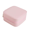 Pink PU leather jewelry box for women with square zipper design for earring storage - Light Pink