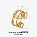 Anillo vintage francés de acero inoxidable bañado en oro de 18K con estrella y perlas - Textura de Cuentas Multicapa de Cuatro Capas (ZN587) / Anillo de Estrella Dorada