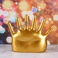 Espositore per gioielli a forma di mano dorata in resina con anelli su marmo - Slot per 6 Dita / Oro a 6 Dita