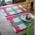 Classic red and green plaid Christmas placemat set made of textured cotton linen - 32*45cm / Red and Green Plaid