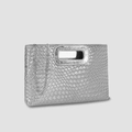Silberne Handtasche aus geflochtenem PU-Leder mit Griff und Metall-Kettenriemen - 29x19x5CM / Gewebte Textur Silber