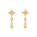 Elegant gold drop earrings with crystal North Star and geometric rhombus pendant charms - Eight Point Star Rhombus Dangle / Gold