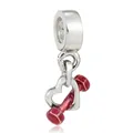Détail de breloque cœur argentée et pendentif haltère en émail rouge pour bracelets - 01-Cœur d'Haltère