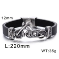 Men's braided black leather bracelet with silver motorcycle charm, 220mm length - Motorcycle Style (KB59313-BD)