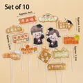 10-piece graduation cake toppers featuring cartoon graduates and gold-themed motifs - V-Sign Doctoral Boy Girl 10 Sets