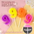Colorful number 9 birthday candle with 3.2cm x 4.5cm dimensions and plastic holder - New Colorful Number 9 / Multicolor Random
