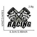 Detail of racing themed embroidery patch with checkered flag and racing lettering - Racing Patch #31 (RACING Letters Only)